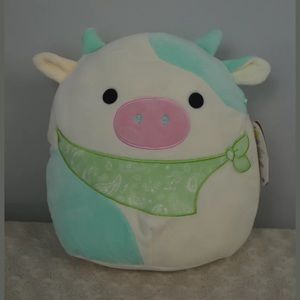 Squishmallows Kellytoy Belana Cow Plush Stuffed Animal Green Bandana Aqua Blue